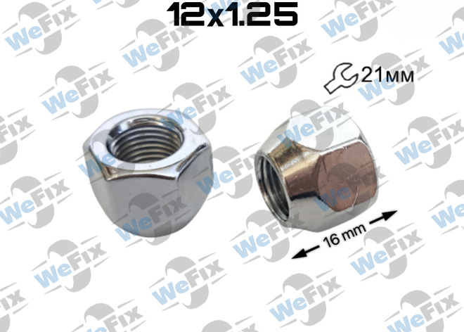 Гайка колісна відкрита M12x1,25x16 конус ключ 21 хром