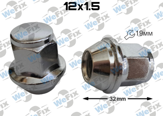 Гайка колісна закрита M12x1,5x32 конус ключ 19 нерухомий конус хром Ford (аналог USA)