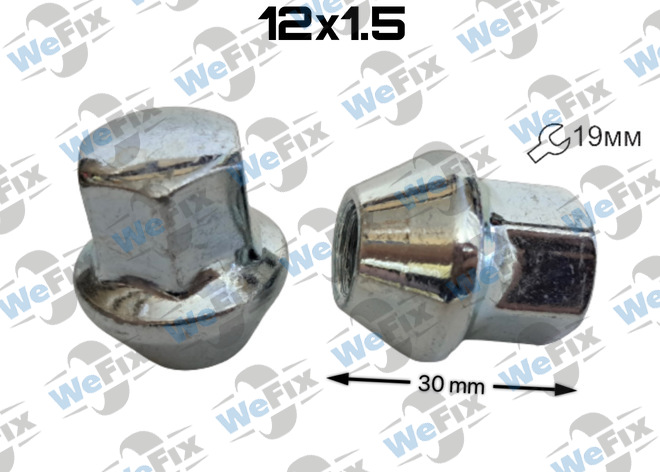 Гайка колісна закрита M12x1,5x30 нерухомий конус ключ 19 Ford, Volvo хром