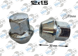 Гайка колісна закрита M12x1,5x30 нерухомий конус ключ 19 Ford, Volvo хром