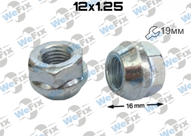 Гайка колісна відкрита M12x1,25x16 конус ключ 19 цинк (для проставок)