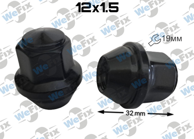 Гайка колісна закрита M12x1,5x32 конус ключ 19 нерухомий конус чорна Ford (аналог USA)