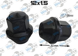 Гайка колісна закрита M12x1,5x32 конус ключ 19 нерухомий конус чорна Ford (аналог USA)