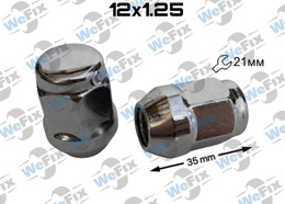 Гайка колісна закрита M12х1,25х35 конус ключ 21 хром