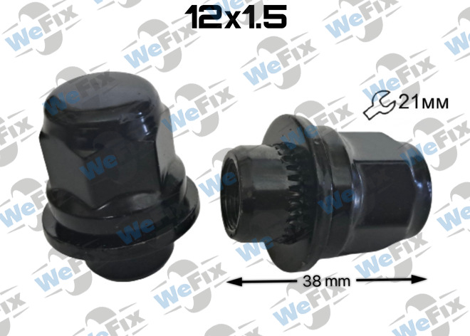 Гайка колісна закрита M12х1,5х38 прес-шайба ключ 21 Toyota, Mitsubishi, Lexus чорна
