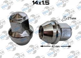 Гайка колісна закрита M14х1,5x42 нерухомий конус ключ 21 Ford, Tesla хром