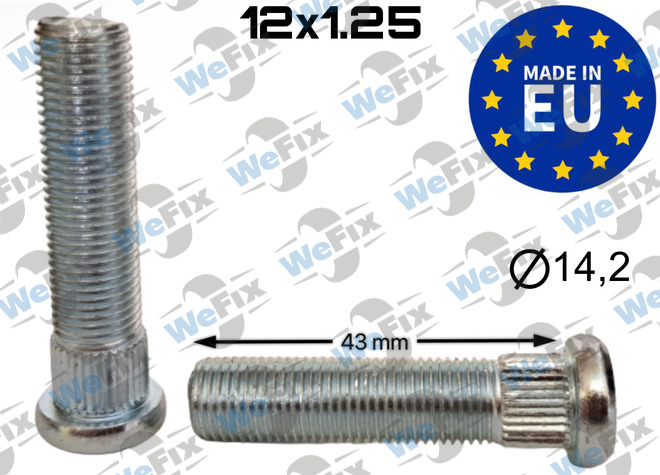 Шпилька колісна M12х1,25х43 шліц 14,2 цинк Nissan, Subaru, Suzuki, Kia