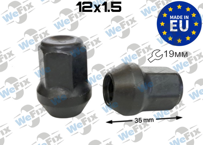 Гайка колісна закрита M12x1,5x35 конус ключ 19 чорна ITALY