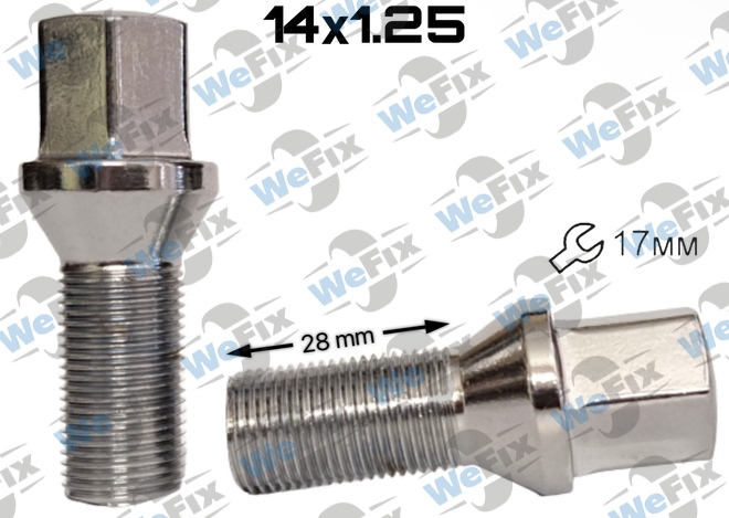 Болт колісний M14х1,25x28 конус хром ключ 17