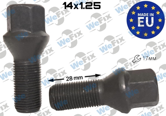 Болт колісний M14х1,25x28 конус чорний цинк ключ 17 Italy