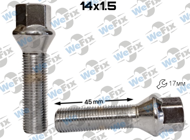 Болт колісний M14х1,5x45 конус хром ключ 17