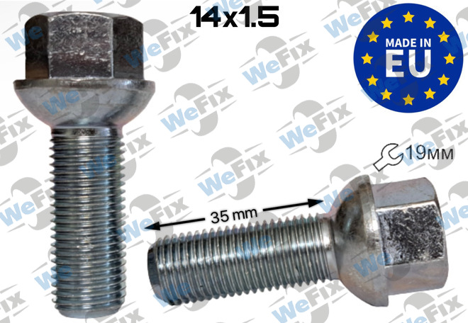 Болт колісний M14х1,5x35 сфера R14 цинк ключ 19 Sprinter, VW T4, Sharan