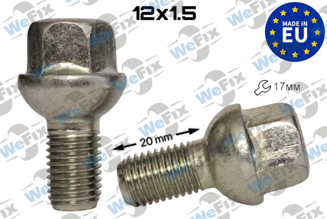 Болт колісний M12х1,5х20 сфера цинк ключ 17 