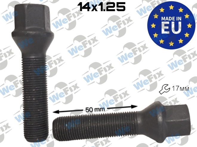 Болт колісний M14х1,25x50 конус чорний цинк ключ 17 Italy