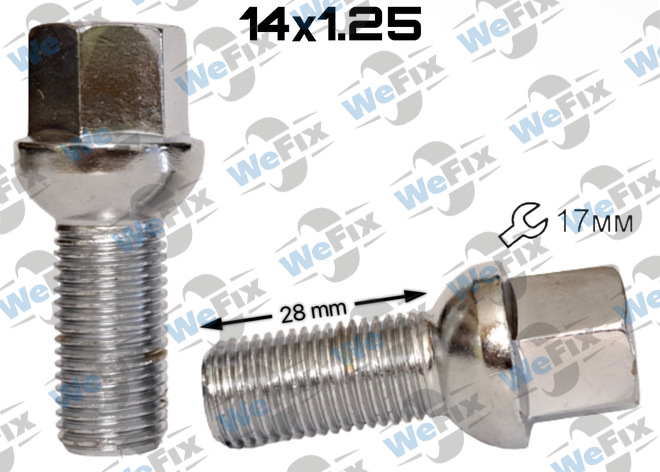 Болт колісний M14х1,25x28 сфера хром ключ 17