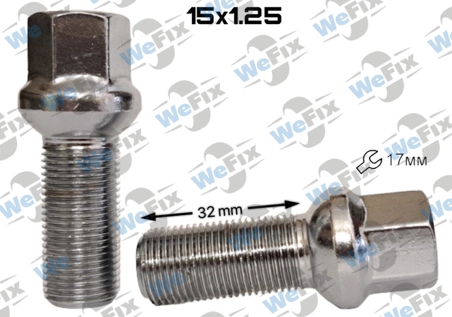 Болт колісний M15х1,25x32 сфера хром ключ 17 