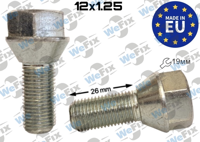 Болт колісний M12х1,25х26 конус цинк ключ 19 Jeep, ВАЗ, Fiat