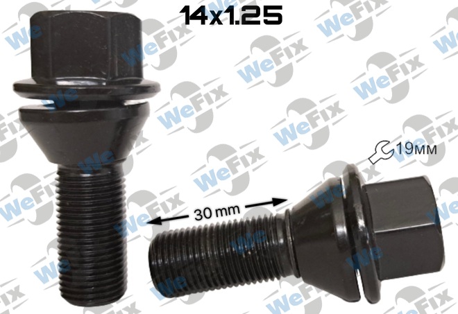 Болт колісний M14х1,25x30 рухомий конус чорний ключ 19 BMW