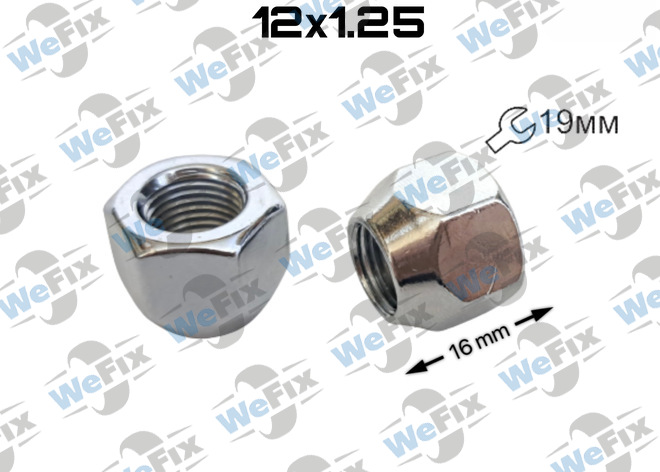 Гайка колісна відкрита M12x1,25x16 конус ключ 19 хром 