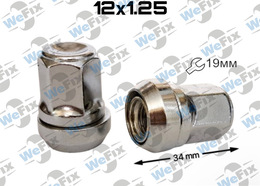 Гайка колісна закрита ексцентрик M12х1,25х34 конус ключ 19 хром 