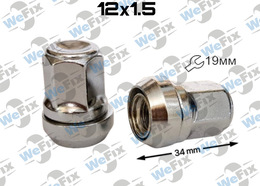 Гайка колісна закрита ексцентрик M12x1,5x34 конус ключ 19 хром