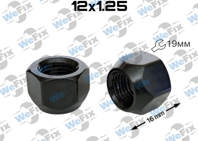 Гайка колісна відкрита M12x1,25x16 конус ключ 19 цинк чорна