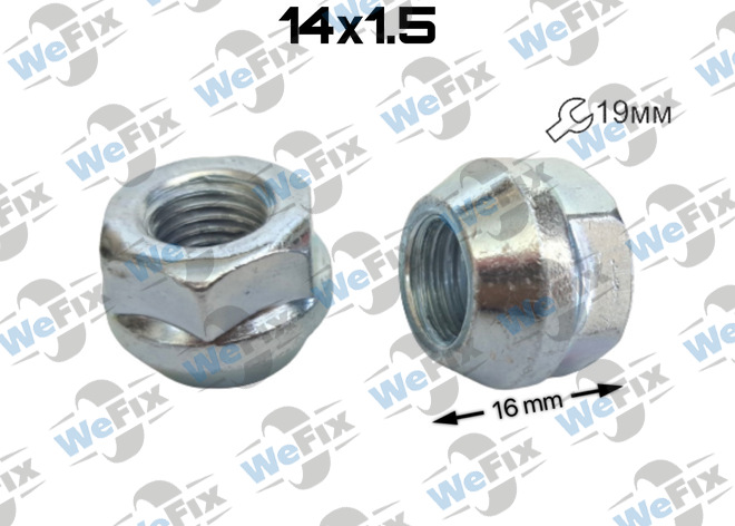 Гайка колісна відкрита M14х1,5x16 конус ключ 19 цинк (для проставок)