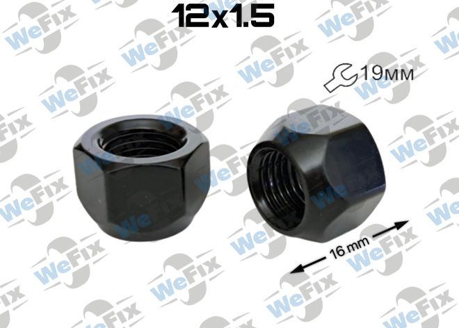 Гайка колісна відкрита M12x1,5x16 конус ключ 19 чорна
