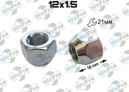Гайка колісна відкрита M12x1,5x16 конус ключ 21 хром
