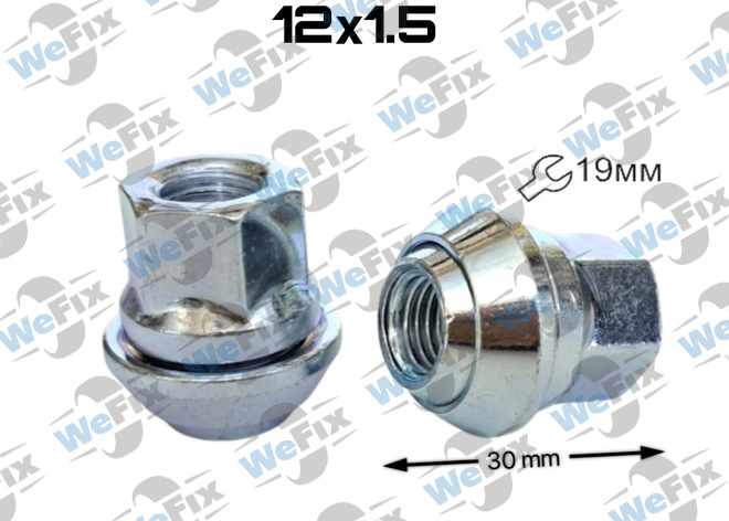 Гайка колісна відкрита M12х1,5х30 рухомий конус ключ 19 Ford хром