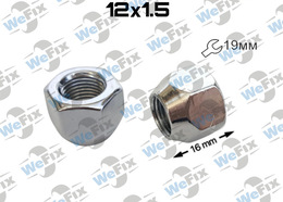 Гайка колісна відкрита M12x1,5x16 конус ключ 19 хром