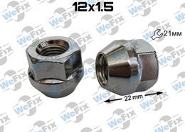 Гайка колісна відкрита M12x1,5x22 конус ключ 21 хром