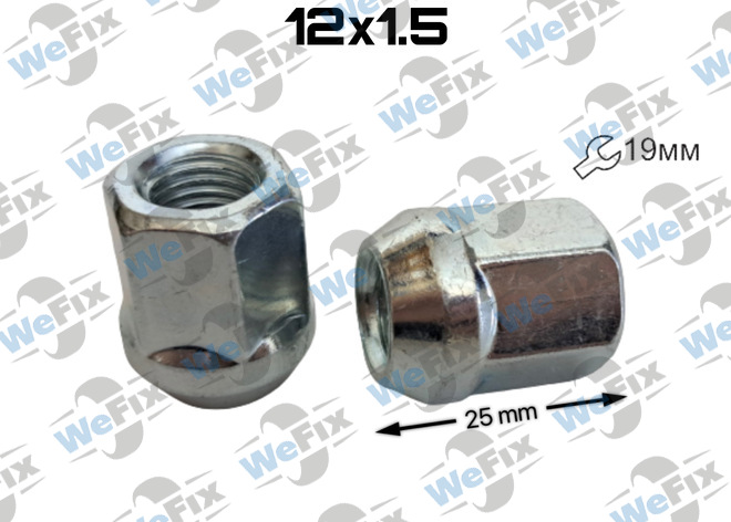 Гайка колісна відкрита M12x1,5x25 конус ключ 19 хром
