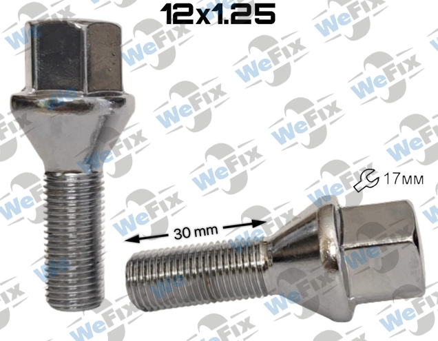 Болт колісний M12х1,25х30 конус хром ключ 17