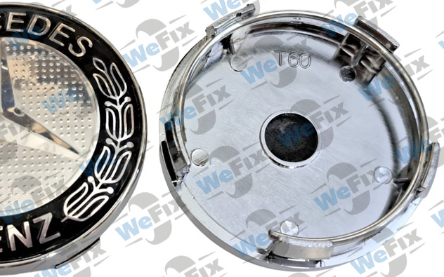 Ковпачок Mercedes 60/56 чорно-срібний(основа хром) 8W0601170 W204 W124 A180 A200 B180 B200 E200
