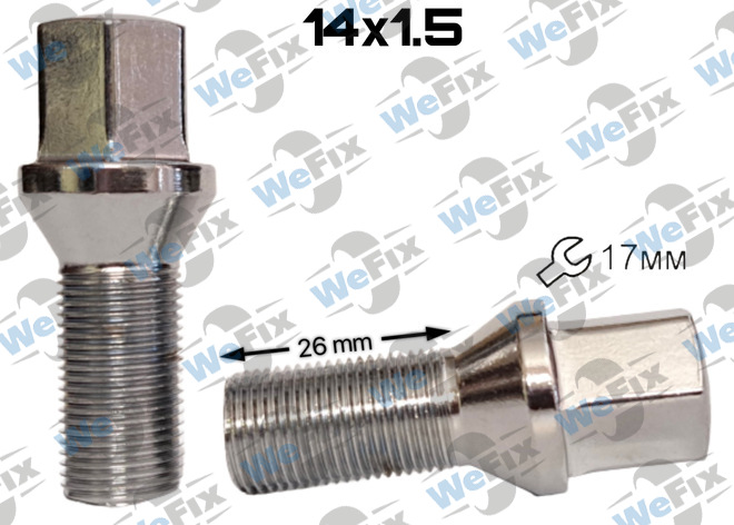 Болт колісний M14х1,5x26 конус хром ключ 17