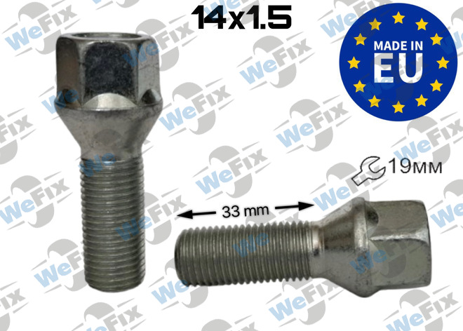 Болт колісний M14х1,5x33 конус цинк ключ 19