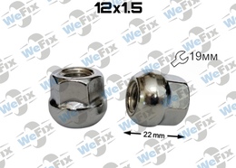 Гайка колісна відкрита M12x1,5x22 сфера ключ 19 хром 
