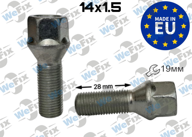 Болт колісний M14х1,5x28 конус цинк ключ 19