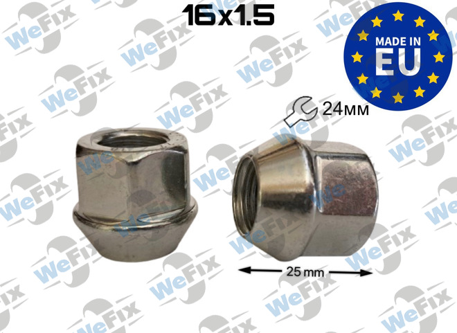 Гайка колісна відкрита M16х1,5х25 конус ключ 24 цинк Italy