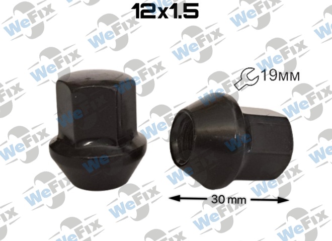 Гайка колісна закрита M12x1,5x30 нерухомий конус ключ 19 Ford, Volvo чорна