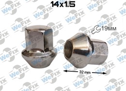 Гайка колісна закрита M14х1,5x32 нерухомий конус ключ 19 хром Ford, Mustang, Dodge