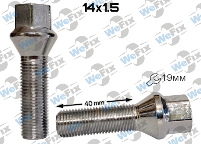 Болт колісний M14х1,5x40 конус хром ключ 19