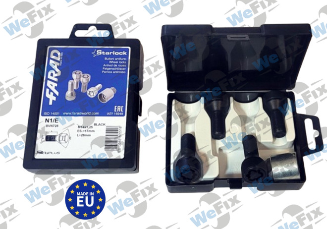 Секретні болти FARAD SICUSTAR конус 14x1,25х28 кл.17 чорні  1 ключ