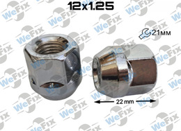 Гайка колісна відкрита M12x1,25x22 конус ключ 21 хром