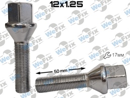 Болт колісний M12х1,25х50 конус хром ключ 17
