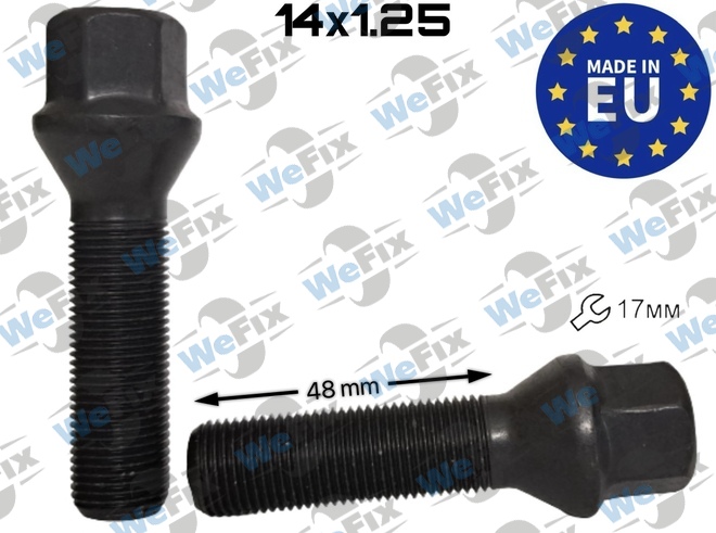 Болт колісний M14х1,25x48 конус чорний цинк ключ 17 Italy