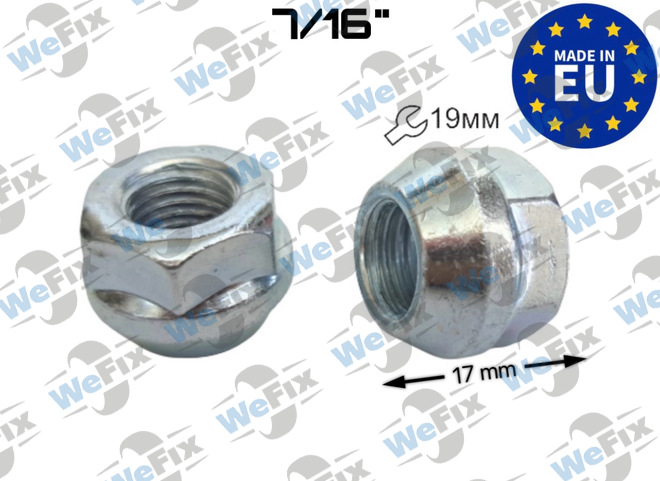 Гайка колісна відкрита M7/16"-20х17 конус UNF ключ 19 цинк Italy